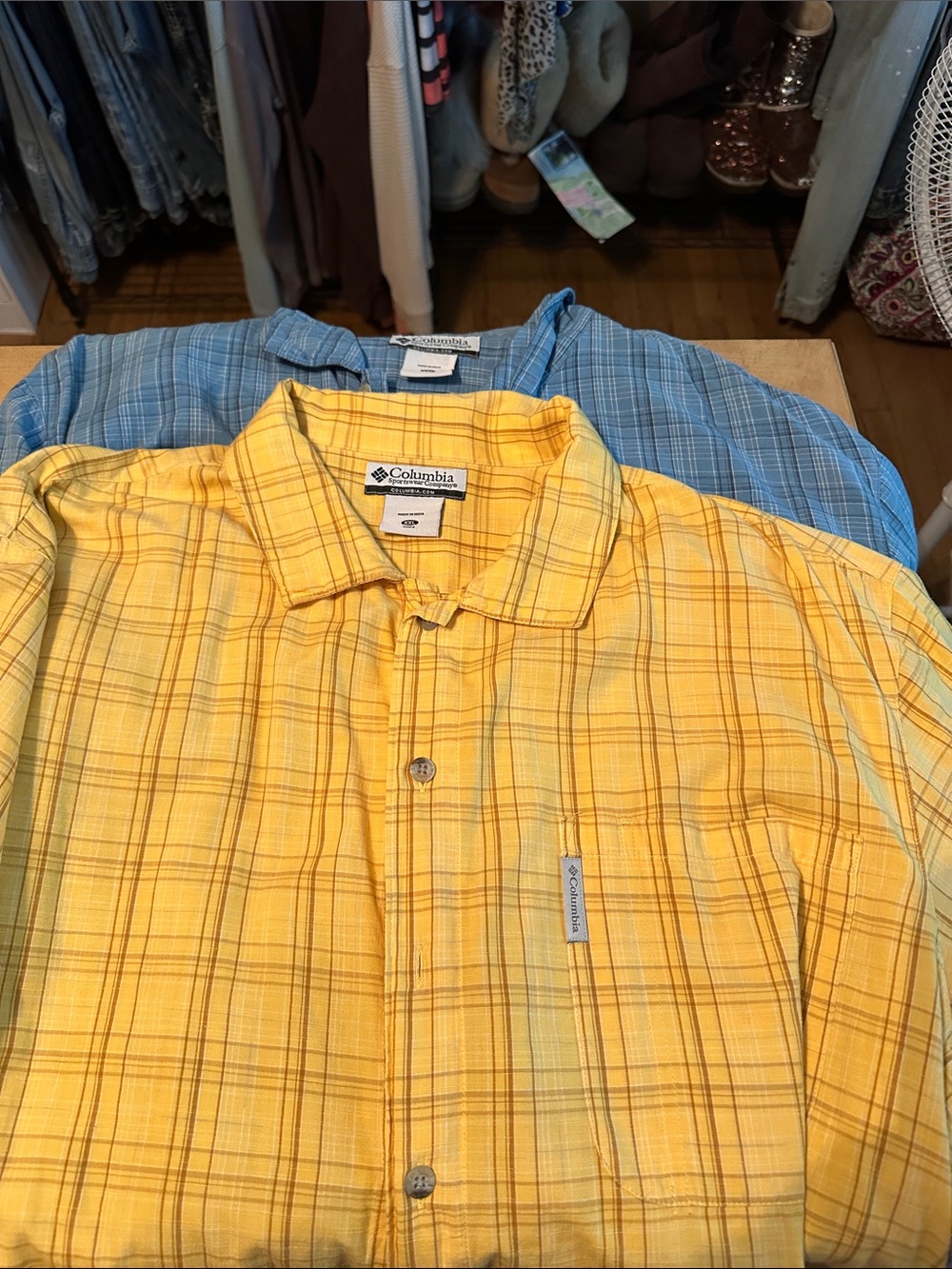Columbia Yellow Plaid Short-Sleeve Button-Down Shirt